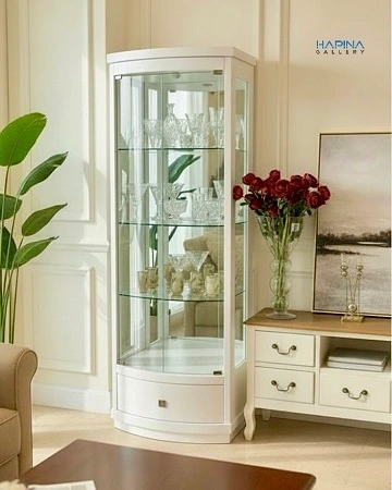 ויטרינה לסלון לבנה זכוכיות עם מגירה