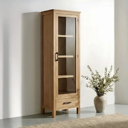 ויטרינה צרה עץ טבעי עם מגירה דגם צ'ארלס