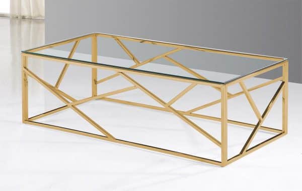 שולחן סלון ניקל זהב וזכוכית דגם איקס