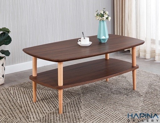 שולחן עץ לסלון בצורת מלבן בצבע חום