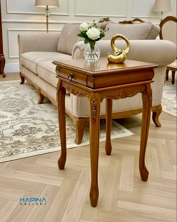 מעמד עץ מרובע סגנון עתיק עם מגירה