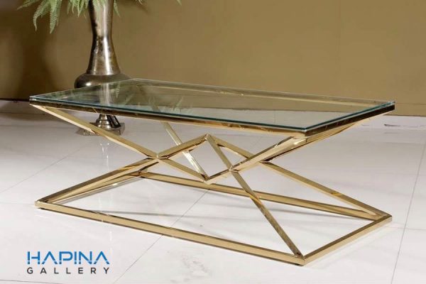 שולחן זכוכית וניקל זהב צורת יהלום