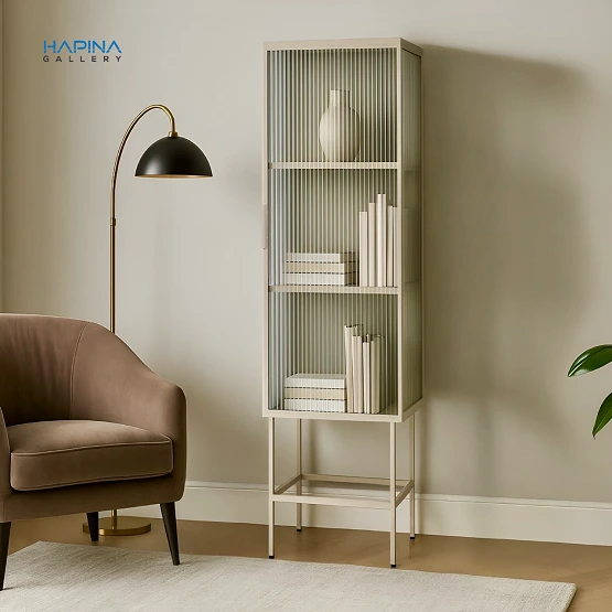 ויטרינה צרה גבוהה מתכת שמנת