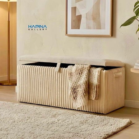 ספסל אחסון מעוצב נפתח שמנת פסים ג'סיקה