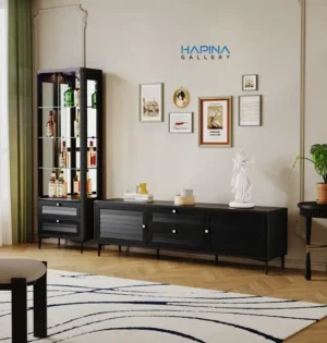 מזנון לסלון שחור מעץ 2 מטר