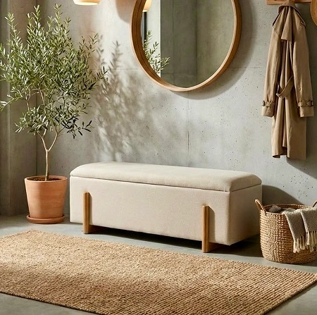 ספסל ישיבה שמנת נפתח עם רגלי עץ