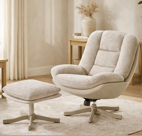 כורסא והדום לסלון צבע אבן אפור