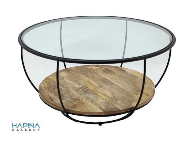 שולחן סלון עץ וזכוכית "גארי" גדול