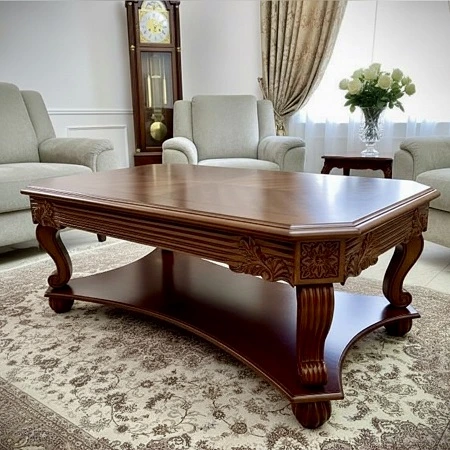 שולחן סלון עם פיתוחים מעץ מלא