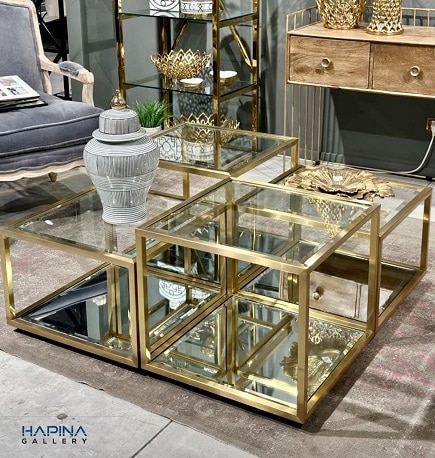 שולחן סלון זהב מוברש מרובע "לגו"