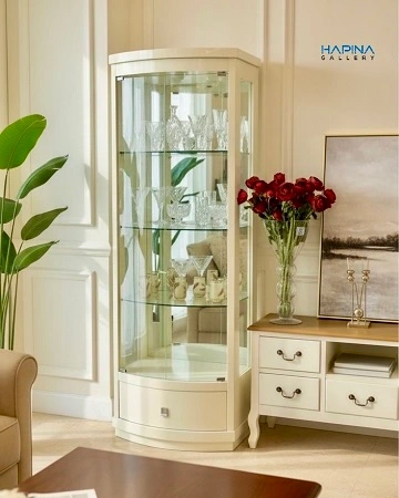 ויטרינה זכוכית מגירה שמנת